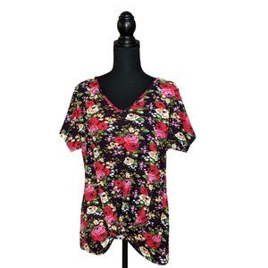 Doublju Short Sleeve Knot Front Floral Tee